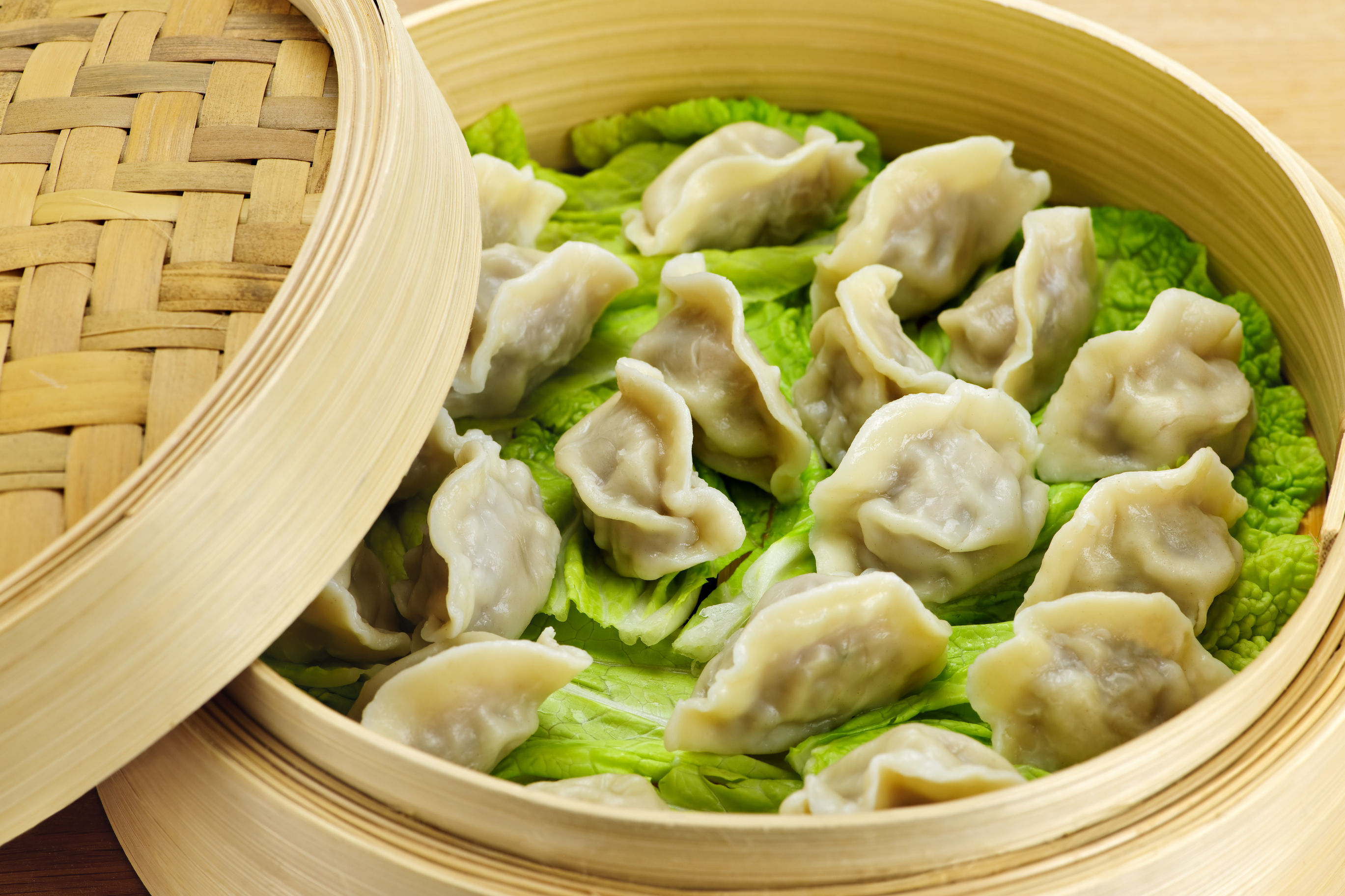 steamed dumplings in bamboo