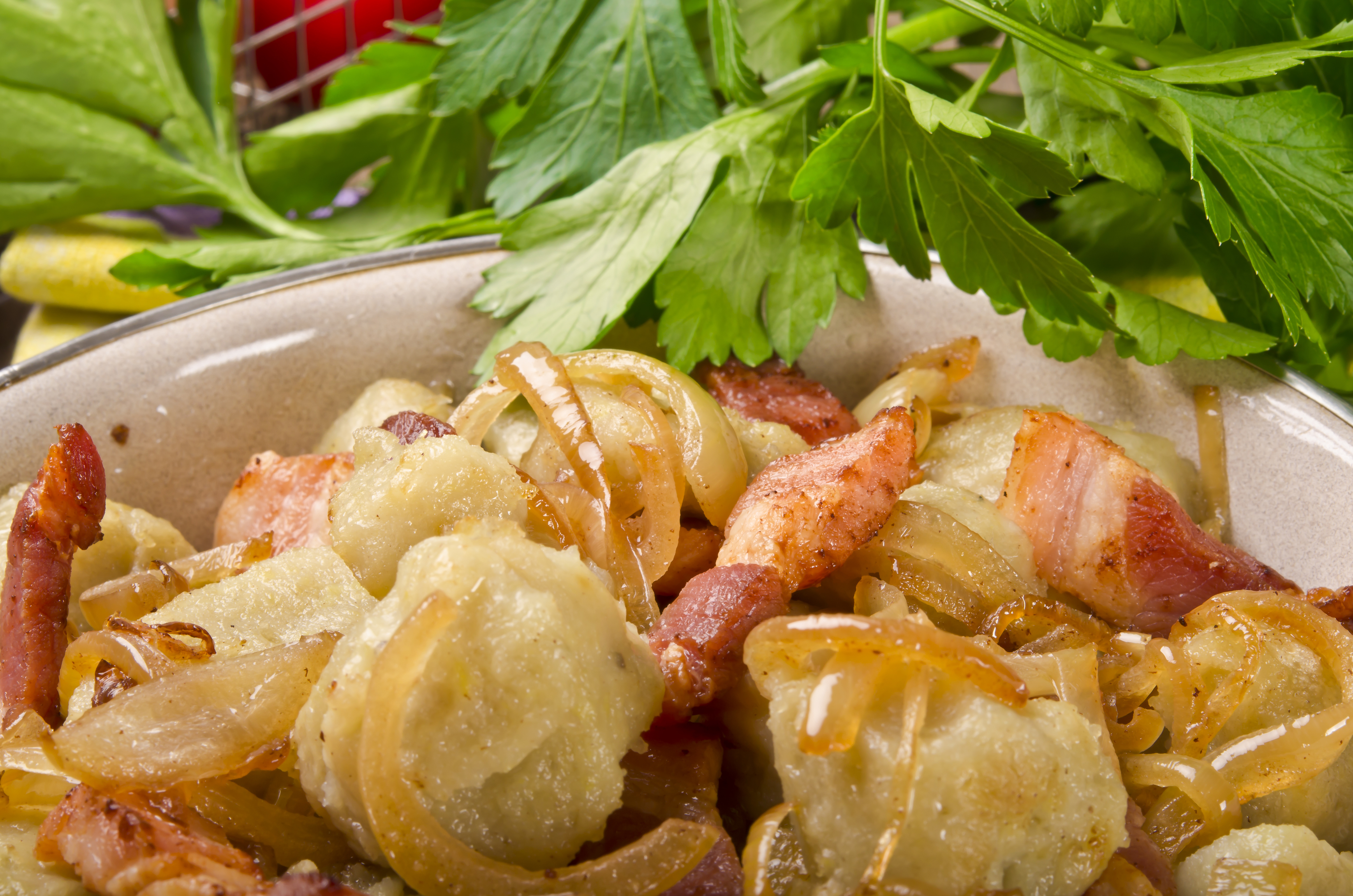 Potato dumplings with turkey fry